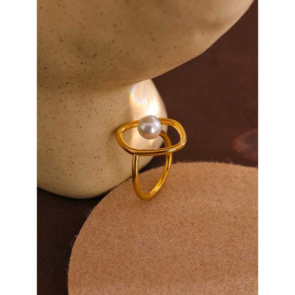 Stainless Steel Ring Korean Imitation Pearls Geometric Index Finger Charming Rings Gift Accessories y250730