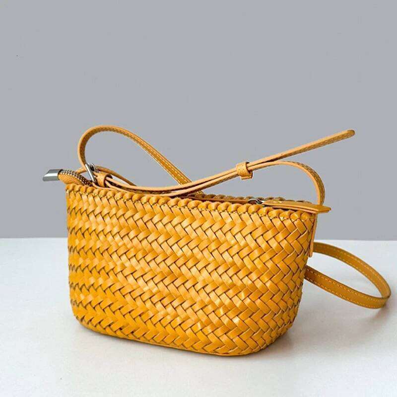 Genuine Leather Hand Woven Mini Bags For Women Designer Handbags And Purses 2025 New In Cowhide Vintage Messager Shoulder
