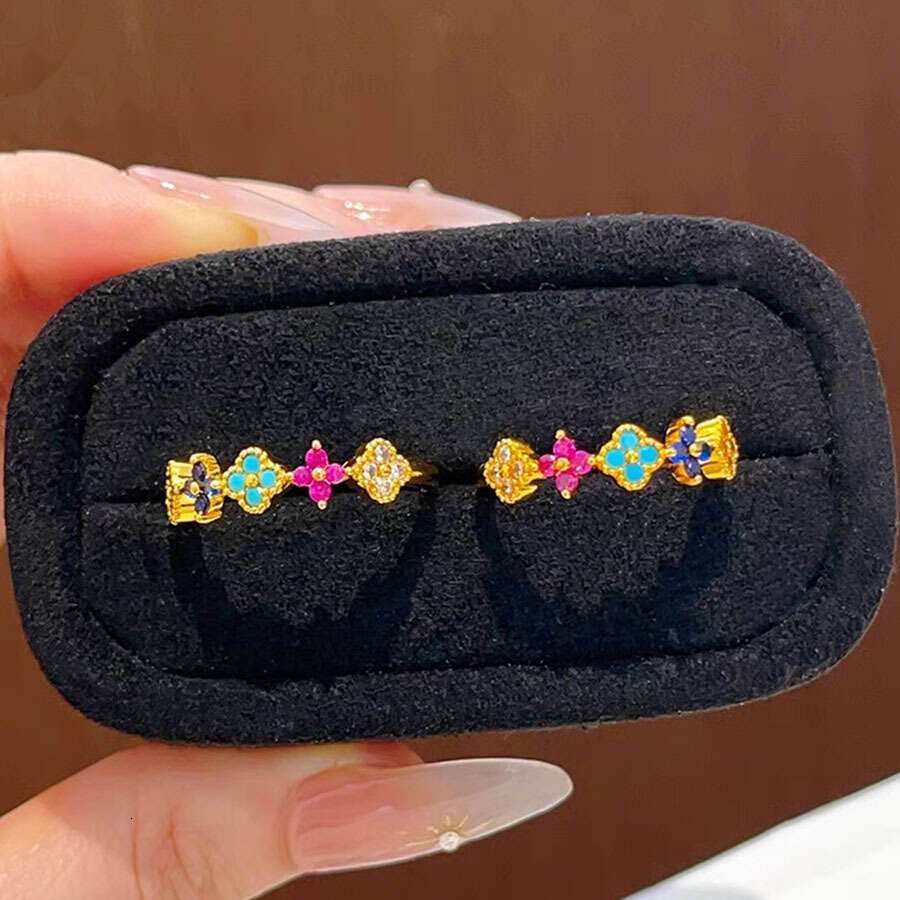 Lucky Colorful Four-Leaf Clover Women's Trendy Unique Light Luxury Summer Sweet Dopamine Rainbow Ring Exquisite