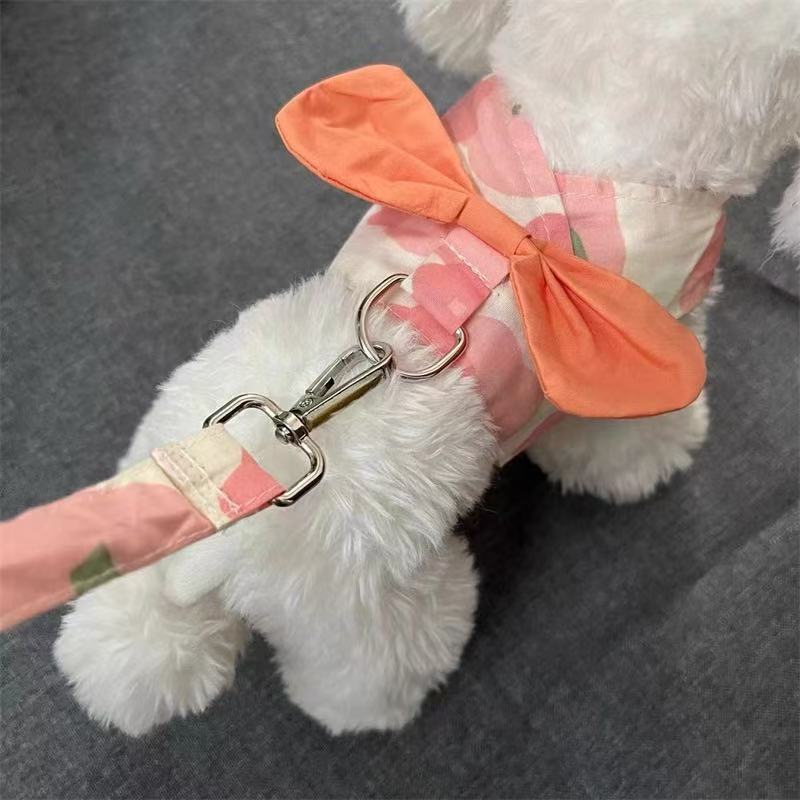 T858 Pet thin bow chest harness leash Teddy Bichon small dog cat summer outdoor clothes