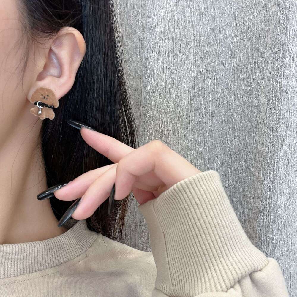 Korea Dongdaemun New Cute Cartoon Cookie Curly Puppy Bead Niche Design Fun Earrings for Women c98