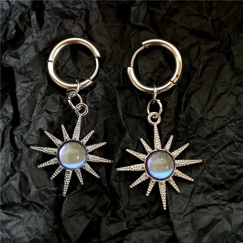 Moonlight Stone Sun Drop Earrings For Men Women Gothic Punk Vintage Y2K Cool Goth Grunge Jewelry Accessories Fashion 250730