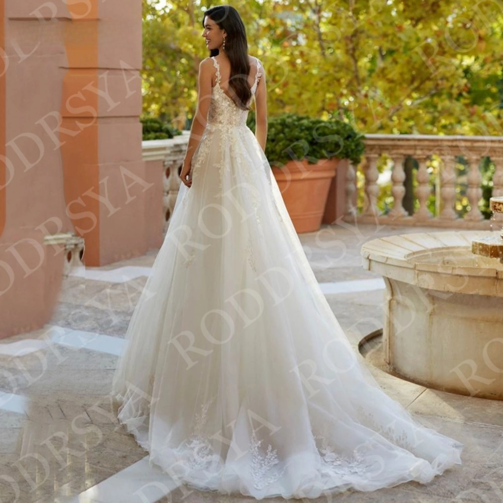 A Line Wedding Dresses Elegant Tulle Lace Applique Spaghetti Straps Square Collar Bridal Gowns Customized vestidos de novia 2025