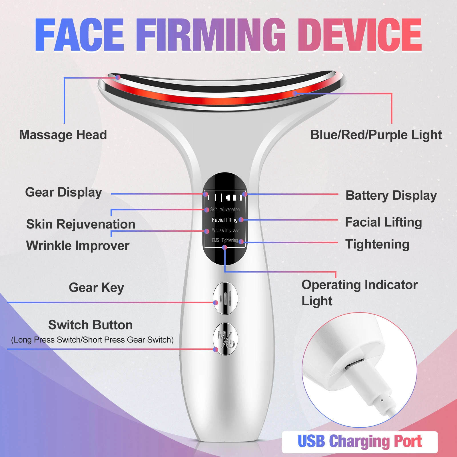 EMS Face Neck Lift Beauty Device Massager LED Double Chin Remover Skin Rejuvenation Anti Wrinkle 250729