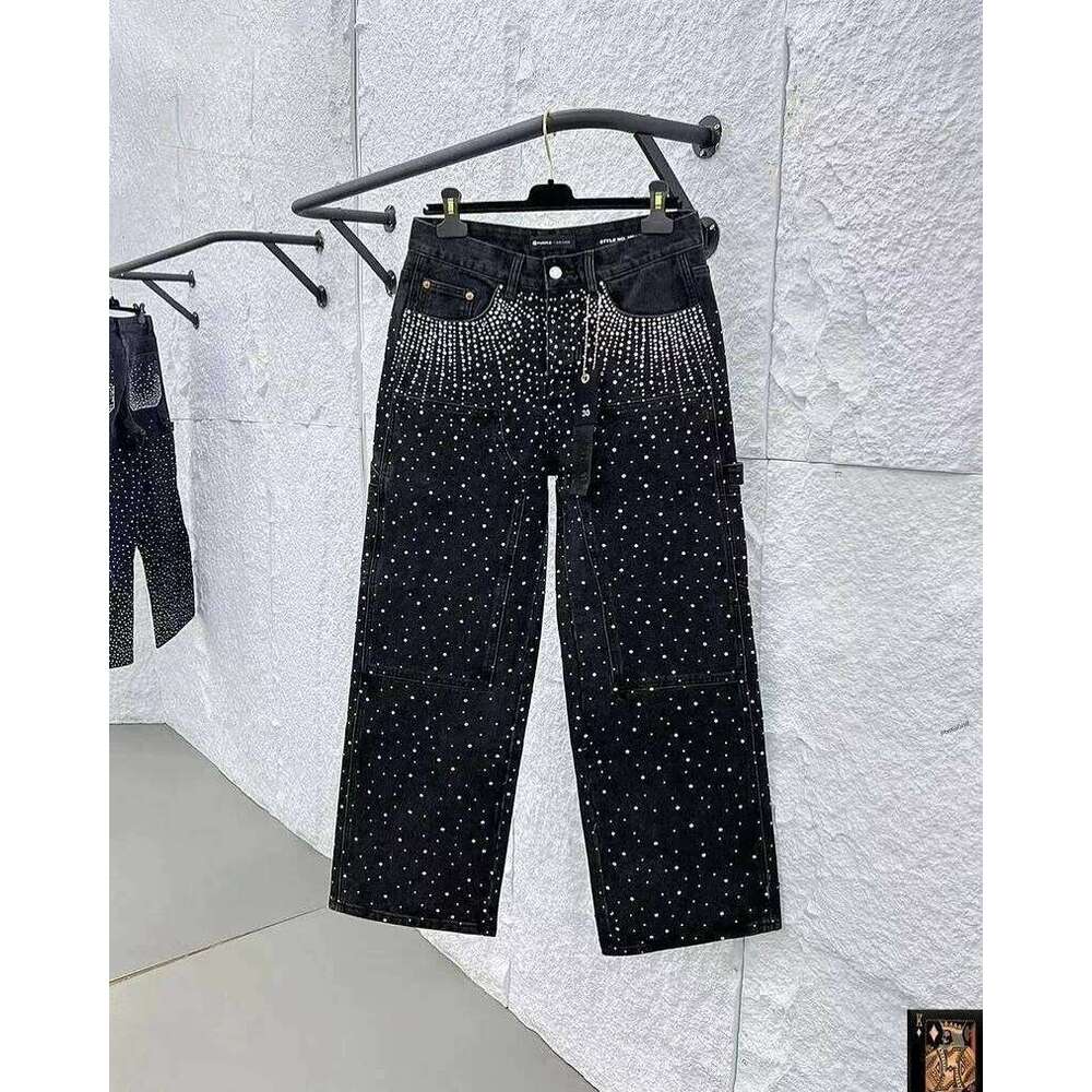 Vintage Full Dia Sequined Shiny Y2K Clothes Mens Womens Haruku Hip Hop Retro Baggy Jeans Low Waist Wide Leg Trousers