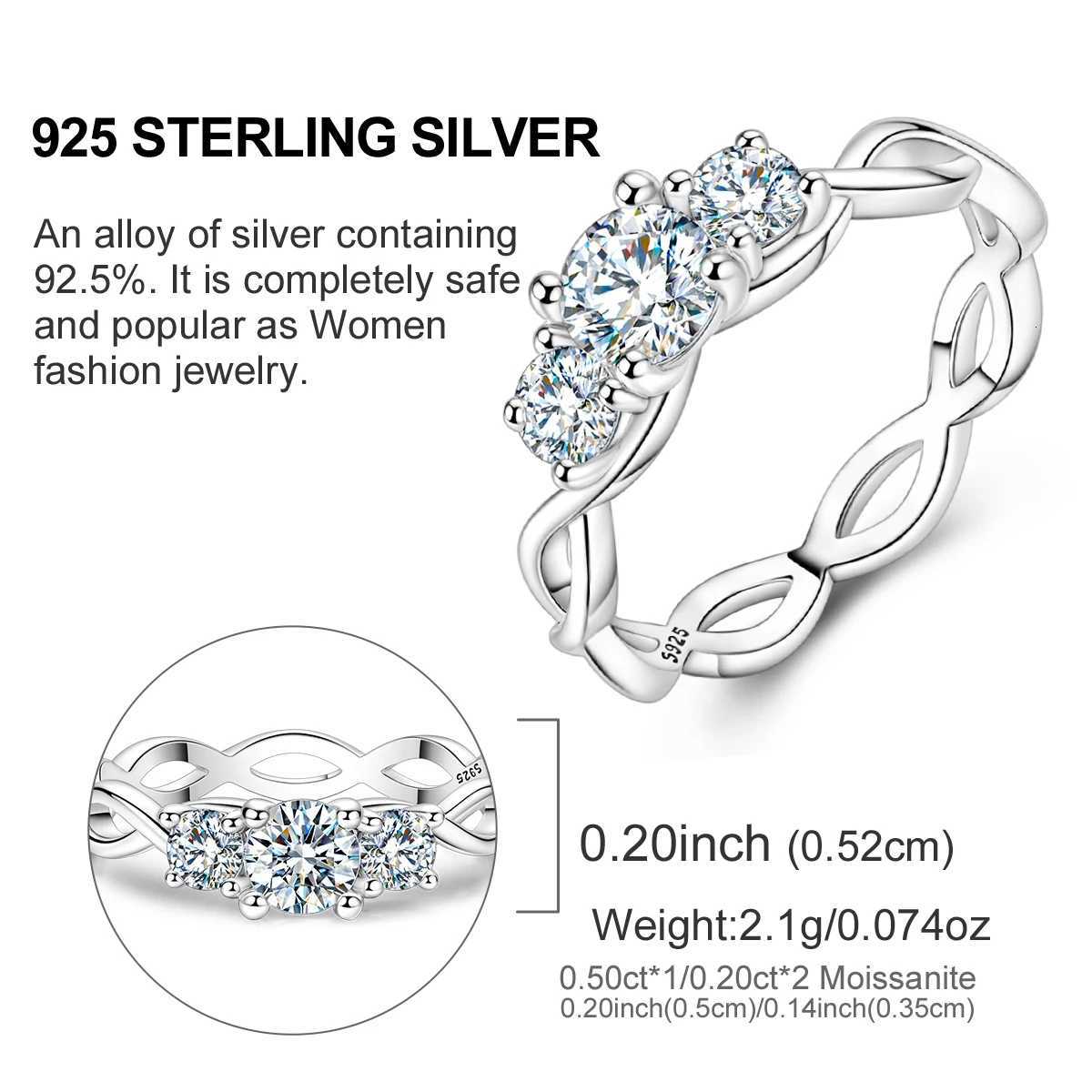Total 0.9CT Moissanite Ring 100% S925 Sterling Silver for Women Female Eternity Sparkling Classic Band Wedding Rings Jewelry y250730