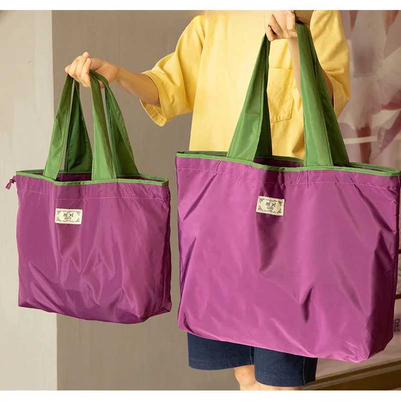 Large Drawstring Eco-friendly Supermarket Shopping Bag Fashionable Shoulder Bag Foldable Portable Tote Bag Waterproof Grocery Ba Y250730