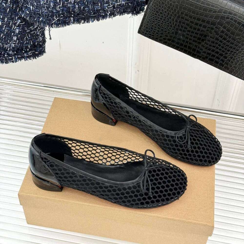 Women Size35-41 Mesh Genuine Leather Ballet Flats Butterfly Knot Hollow Leisure Slip On Designer Shoes Zapatillas De Mujer e6e