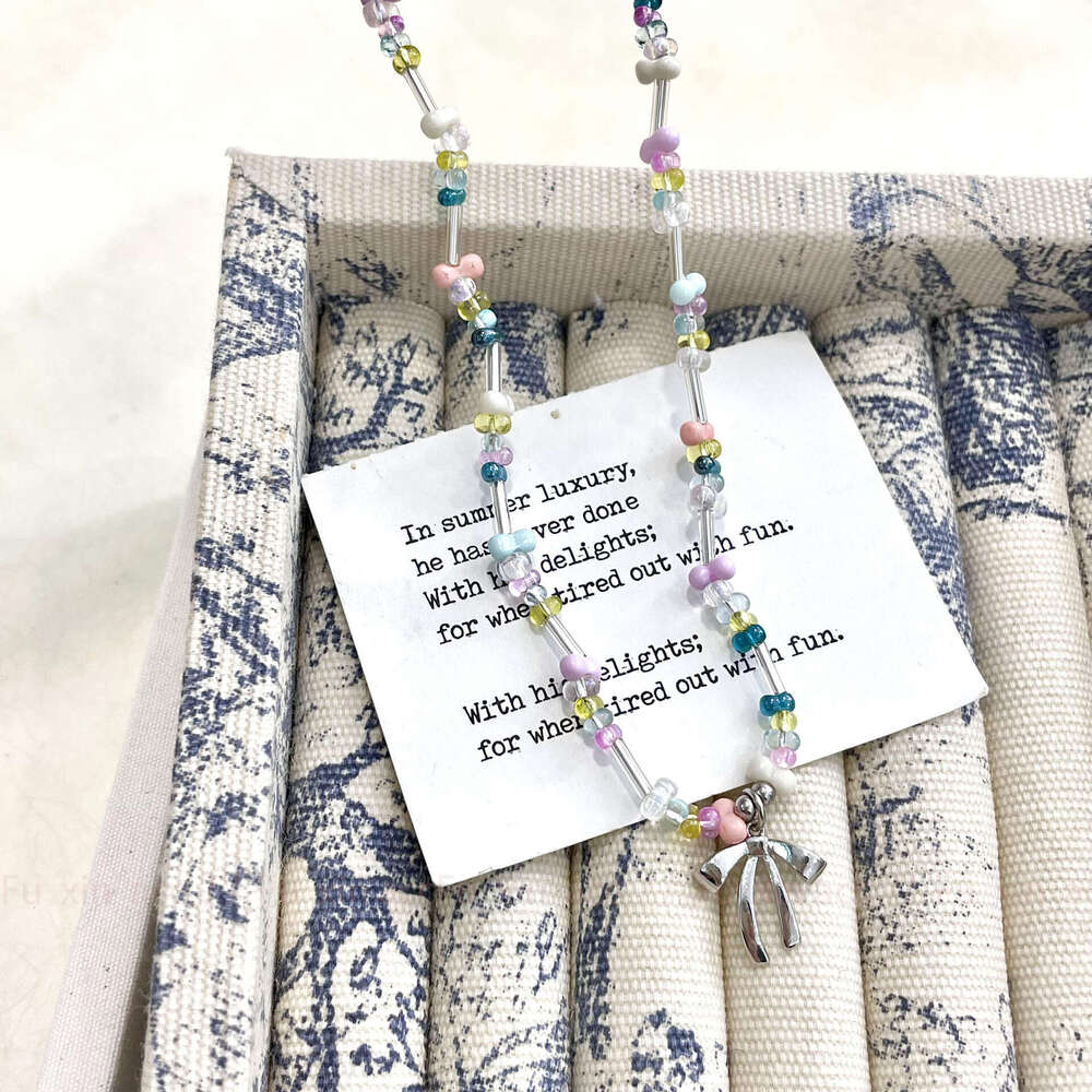 Summer Fresh Colorful Dopamine Bowknot Beaded Necklace for Women, Light Niche Design, Exquisite Versatile Jewelry 3bf