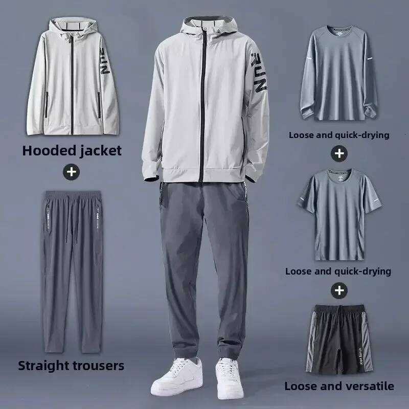 Men's Spring Autumn Running Fiess Suit Loose Fit Quick-Dry Clothes Morning Runs Ideal for Outdoor Training Gym Workouts