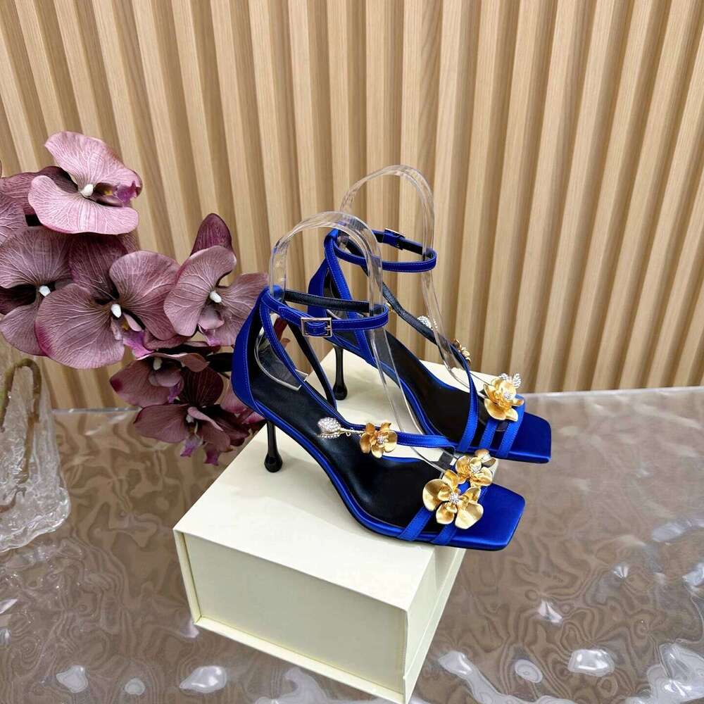 New Women Size34-41 Silk Genuine Leather Sandals Super High Heels Flower Pumps Wedding Designer Shoes Zapatillas De Mujer 5ea
