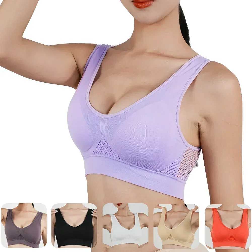 Womens ShoCKproof Sports Bra Tops Running Fitness Gym Mesh Hollow Removable Pad Underwear Wireless Bras Push Up Bralette Z250730
