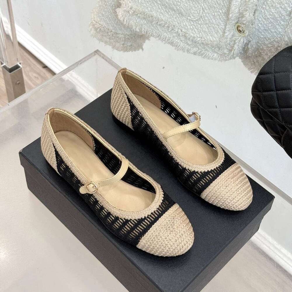 Women Size35-41 Weaving Flats Mary Janes Genuine Leather Leisure Mixed Colors Vacation Designer Shoes Zapatillas De Mujer c7b