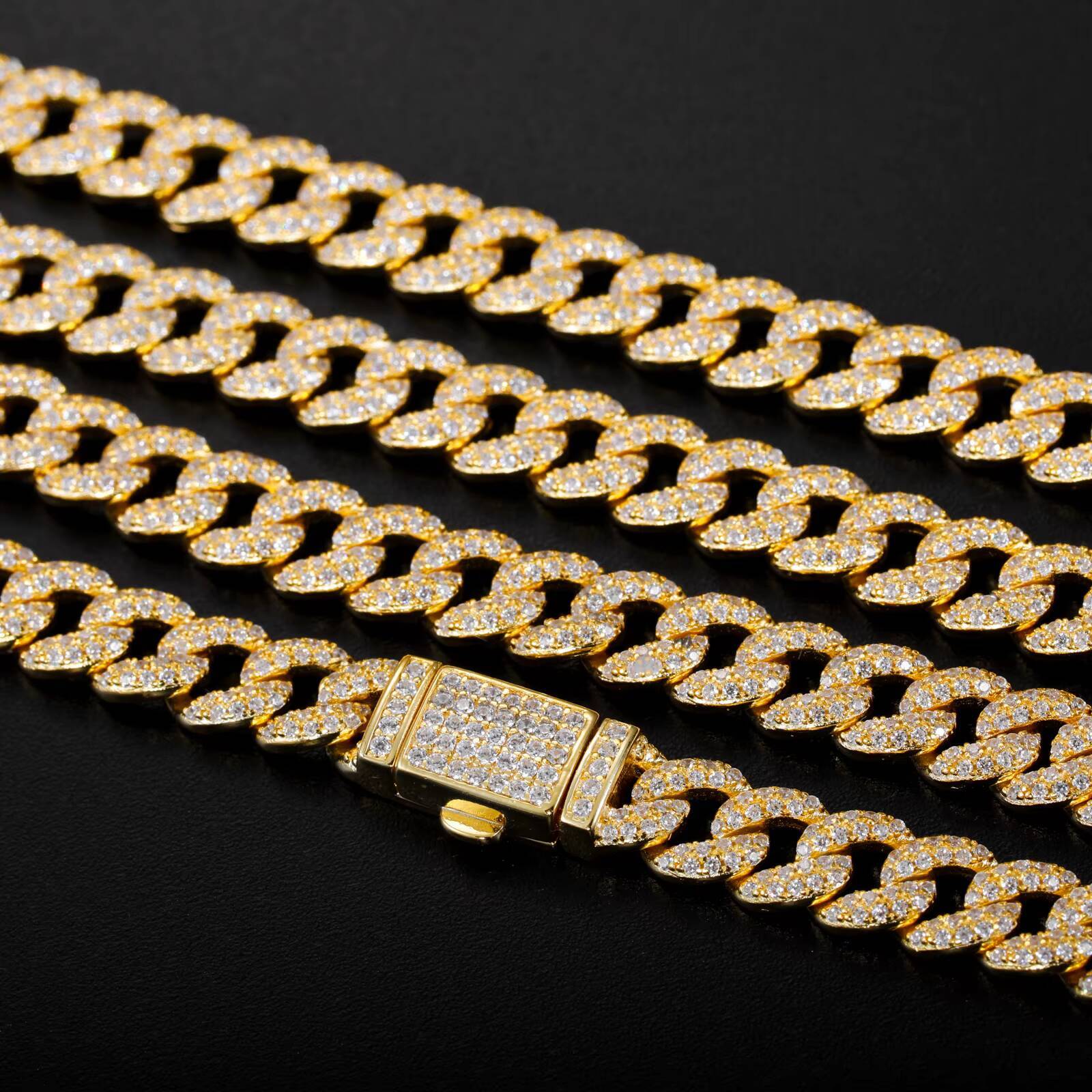 Hip Hop Jewelry 6mm Gold Plated 925 Sterling Silver Micro 2 Row VVS Moissanite Diamond Iced Out Bubble Cuban Link Chain Necklace