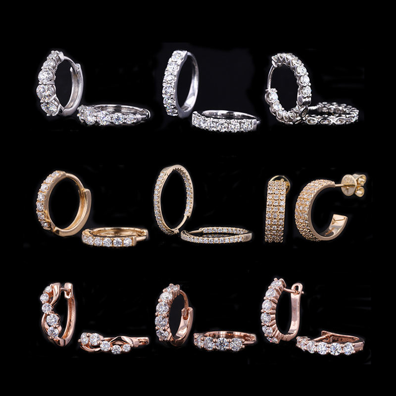 Customized 18k Pure Gold 1.8mm Round Cut DEF VS Loose Lab Grown Diamond Fine Jewelry Diamond Lab Hoop Earrings