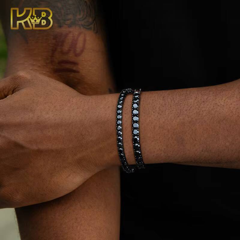 4mm Black Moissanite Tennis Chain IcedOut Hip-Hop Necklace VVS Black Stones925 Silver PVD Coated Pass test