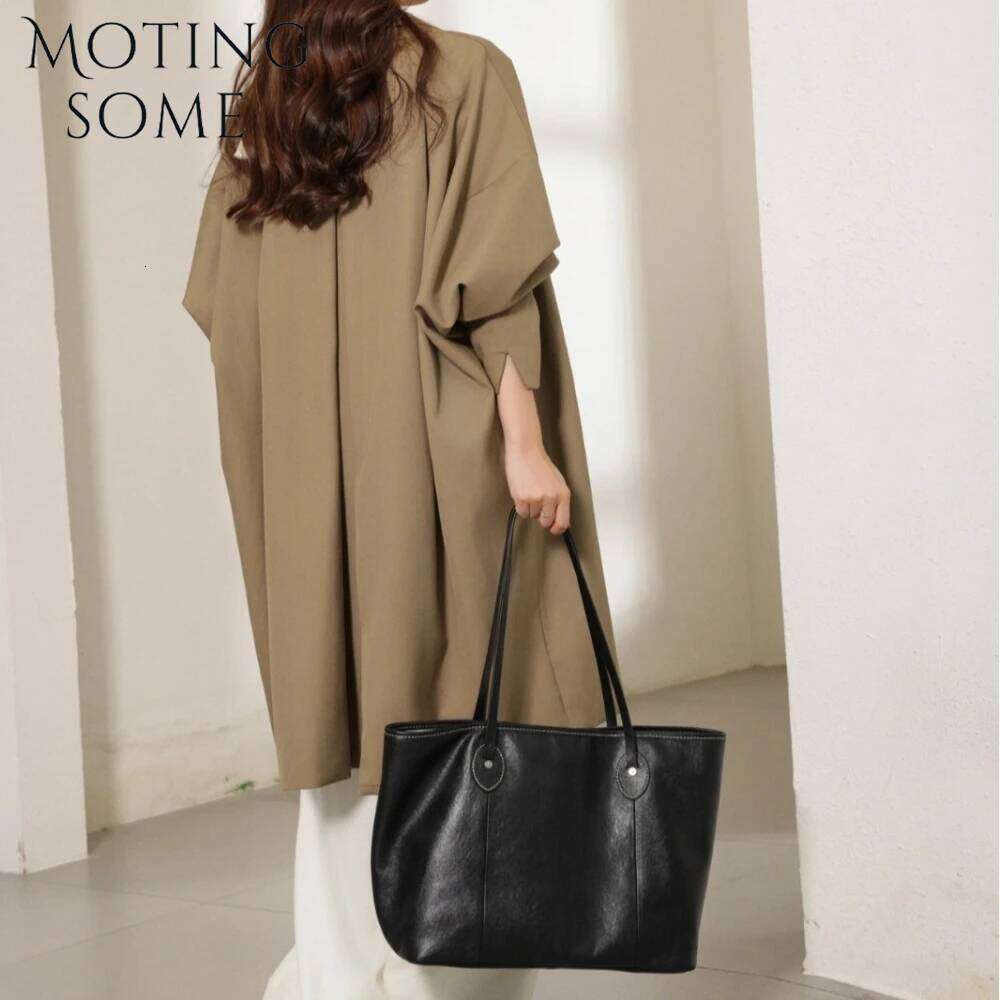 Motingsome Vegetable Tanned Leather Cowhide Women's Minimalism Large Capacity Tote Bag Niche Design Shoulder Handbag