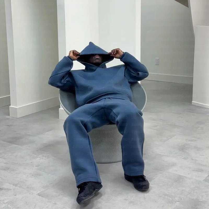 Solid Color Couple Hooded Sweatshirt Casual Loose Sports Pants Set for Autumn and Winter Y2K New Mens Hoodie Fitness Pants Set XJ250731