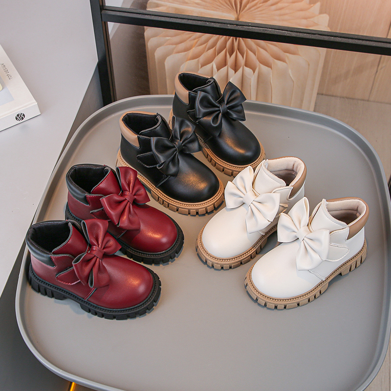 Korean Girls Martin Boots Big Bow Decoration Sweet Cool Girls Autumn and Winter Shoes