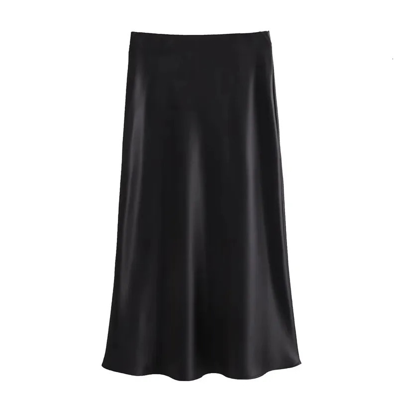 MUJER Woman Satin Skirt Women High Waist Long Skirts For Summer Black Midi Office Elegant Womens 250730
