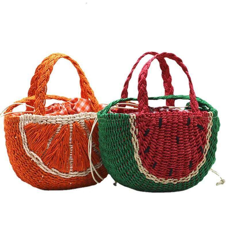 New Watermelon Straw Women Shoulder Bags Designer Fashion Bohemia Female Crossbody Bag Handmade Children's Fruit Handbag