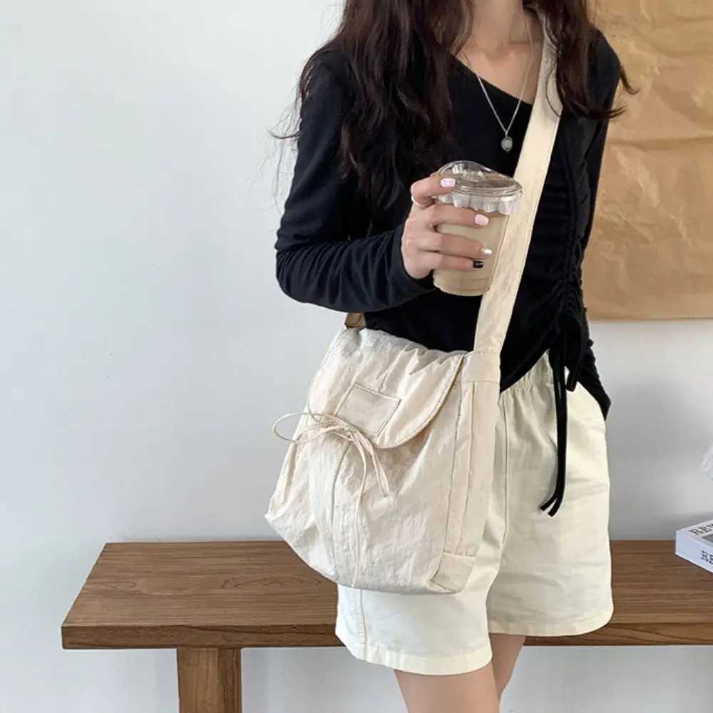 Korean Style Flap Nylon Bow Crossbody Bag Messenger Bag Niche Design Light Soft Nylon Bag Zipper Tote Bag Shoulder Bag Travel Y250730