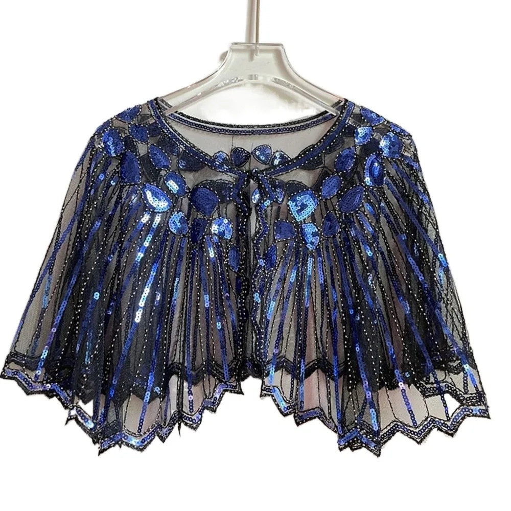 Vintage 1920s Flapper Shawl Sequin Beaded Short Cape Decoration Gatsby Party Mesh Cover Up Dress Accessory 250731