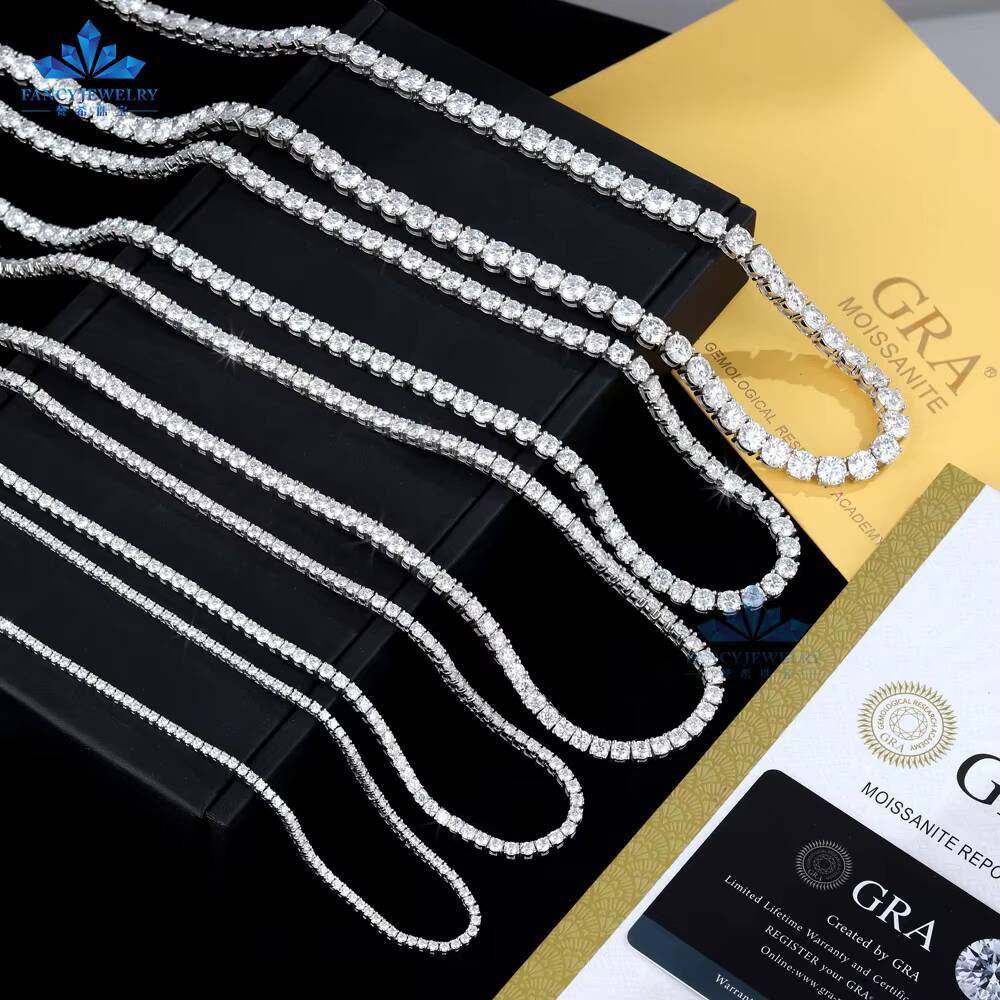 GRA VVS 2mm 3mm 4mm Moissanite S925 Sterling Silver 14K Gold 18K Plated 925 Chain Tennis Necklace for Men Women Wholesale Custom