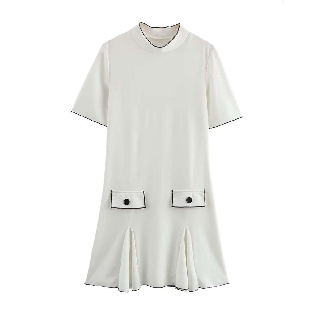 Women's Clothing 2024 Autumn Winter New Sleeve Round Neck Wave Style Wide Hem Short Dress 5584697