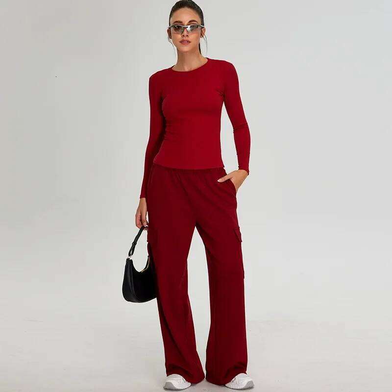 Threaded Long Sleeve T-Shirt Yoga Wear Women Tight Premium Feeling Sports Top Casual Running Quick Dry Fiess Clothse