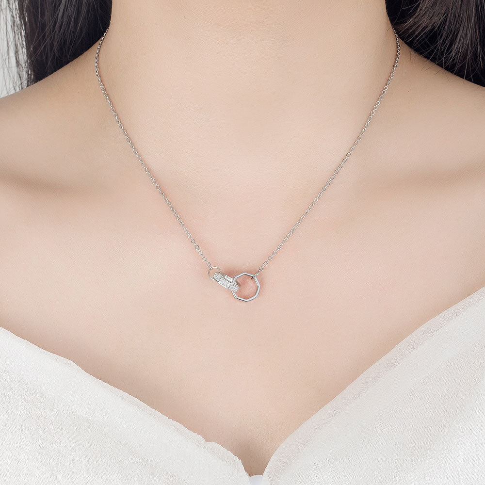 Romantic Designer Bracelet Fashion Geometric Double Circle Ring Buckle Set Women's Fashion Row Diamond Circle Bracelet Octagonal Zircon Madam Pen