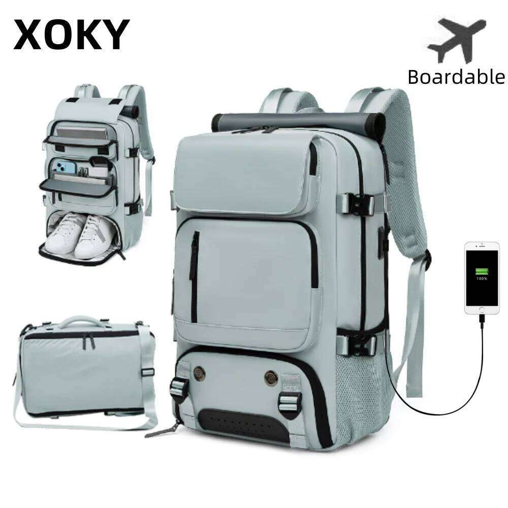 XOKY Large Boardable USB Charging Waterproof Outdoor Travel Backpack independent shoe compartment 8102