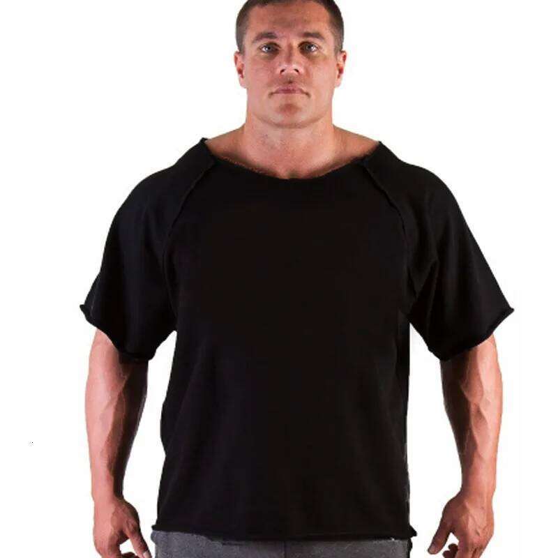 Men's Cotton Casual T Shirts Fiess Men Bodybuilding Batwing Sleeve Rag Shirt Gym Wear Muscle Running T-shirt Round Neck
