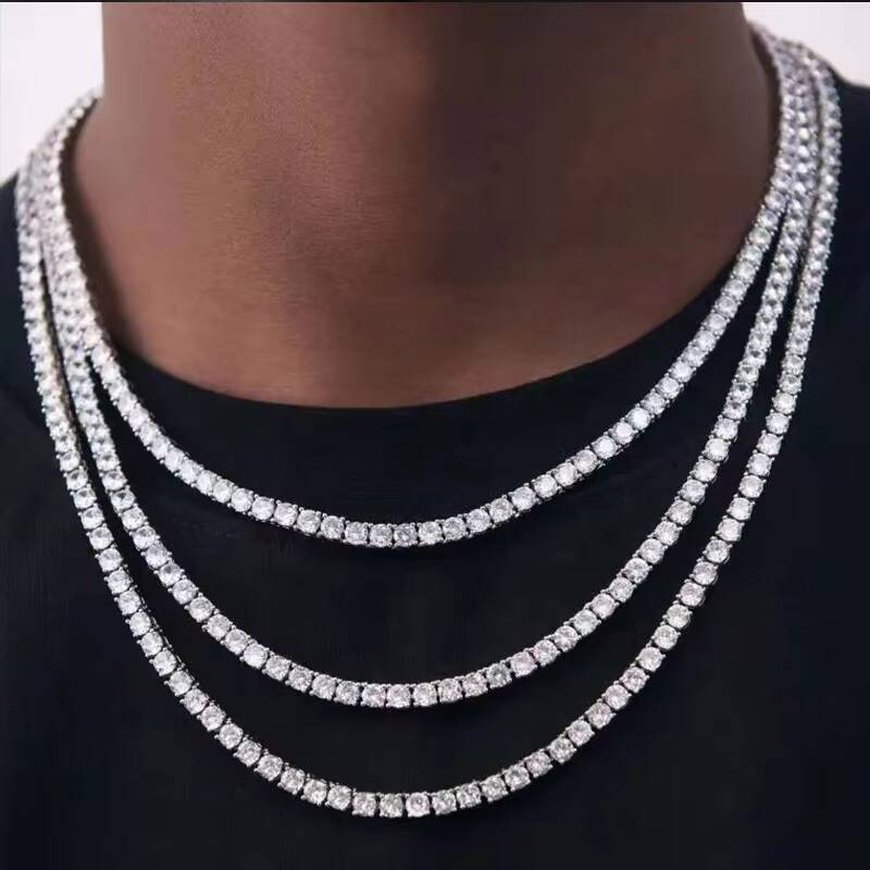 GRA Certified Silver Moissanite TennisChain Necklace with VVS Diamond 2mm-5mm Link Chain in D Color