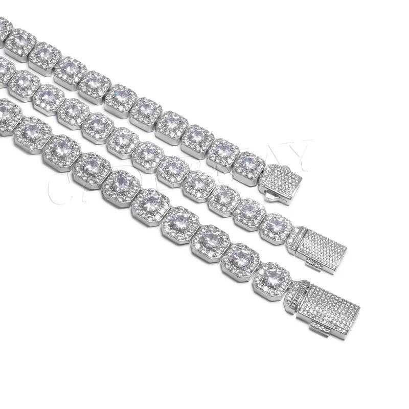 Moissanite 925 Sterling Silver 10mm 12mm Trendy Hip Hop Jewelry Iced Out Rock Candy Tennis Diamond Necklace Tennis Bracelet