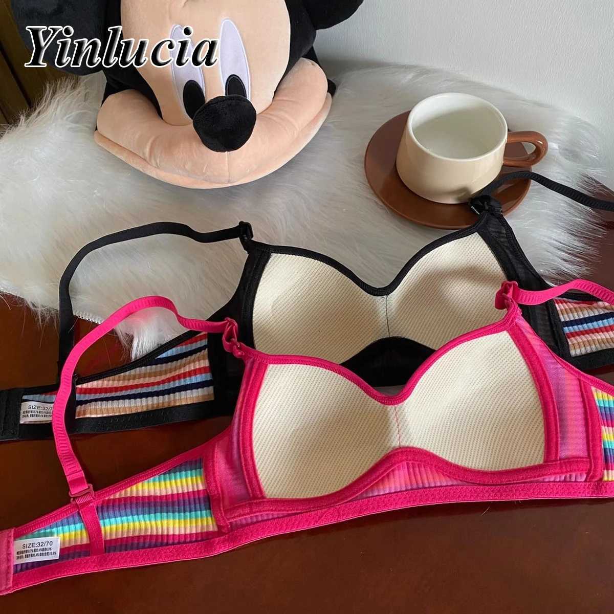Vintage Lingerie Rainbow Stripes Bra Gathered Crop Top Underwear Push Up Bras New Summer Daily Soft Elastic Underwear Women Z250730