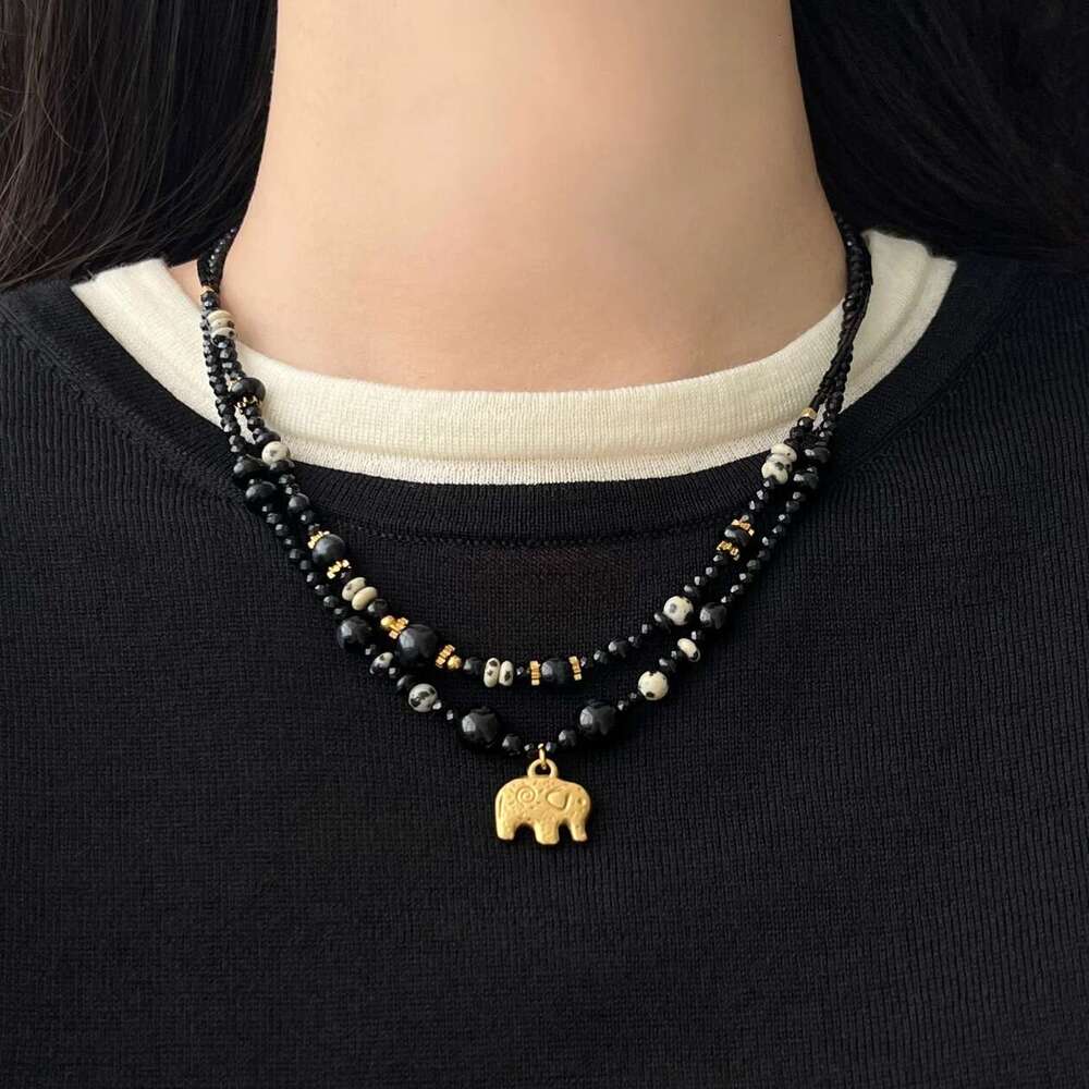 New Chinese Style Black Onyx Necklace Niche Design Minimalist Clavicle Chain Layered Light High-end Accessory for Women e06