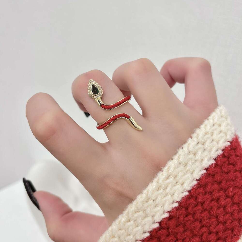 Festive Red Rope Zodiac Snake Open Birth Year Fortune Index Finger Design New Chinese Style Ring 8c4