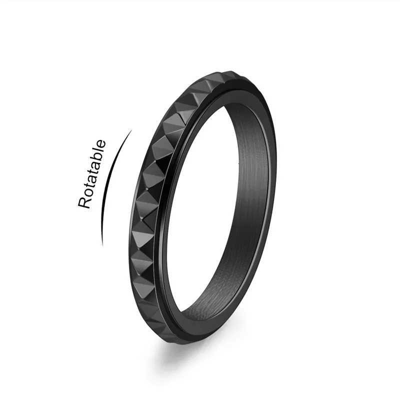 3mm Thin Stainless Steel Pyramids Spinner Ring Wedding Band for Women Girl Size 5-12 y250730