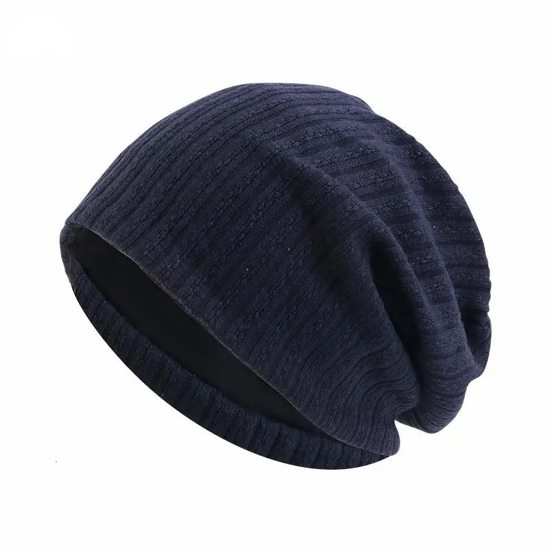 Spring Autumn and Early Winter Cotton Solid Color Wheat Spike Pattern Double Layer Skullies Beanies 250730