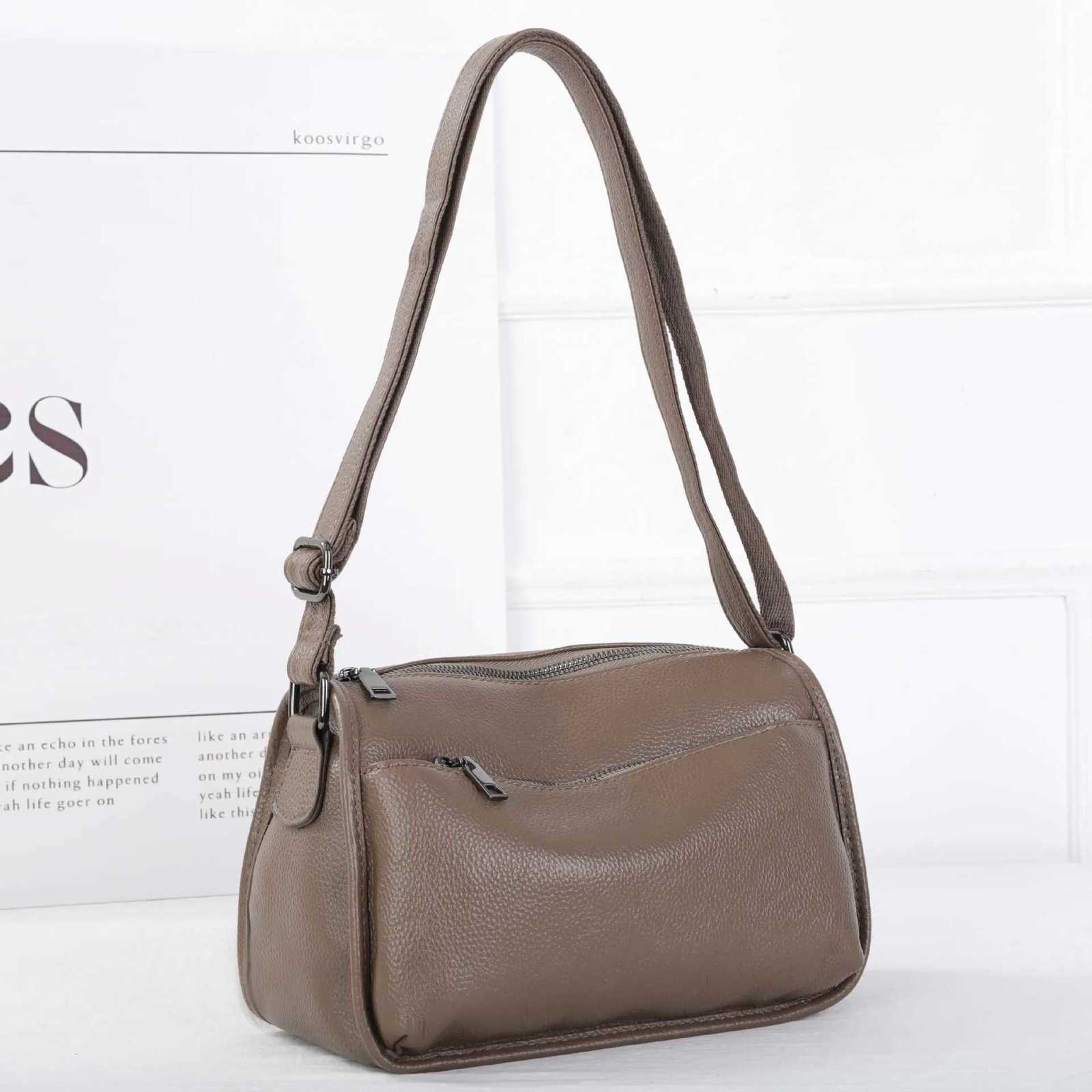Womens Top-Grain Cowhide Leather Shoulder Bag Spacious Minimalist Crossbody for Effortless Commuting Tote with Adjustable Strap Y250730