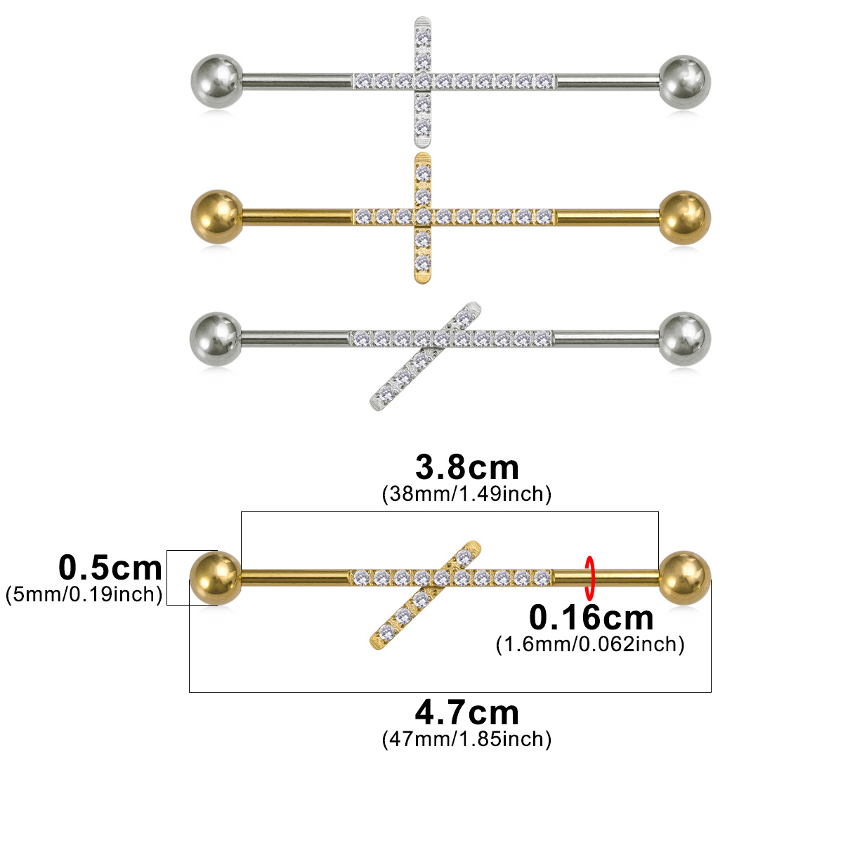 Cross inlaid zircon industrial pole ear bone nail stainless steel body puncture jewelry ear bone ring wholesale