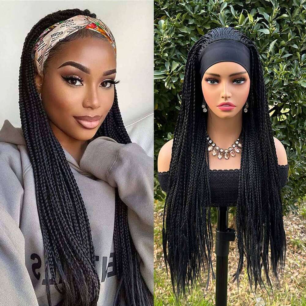 Ombre Brown Long Headband Box Braids Braided African Dreadlock Wig Synthetic Braiding Beauty Hair Wigs For Women/Men