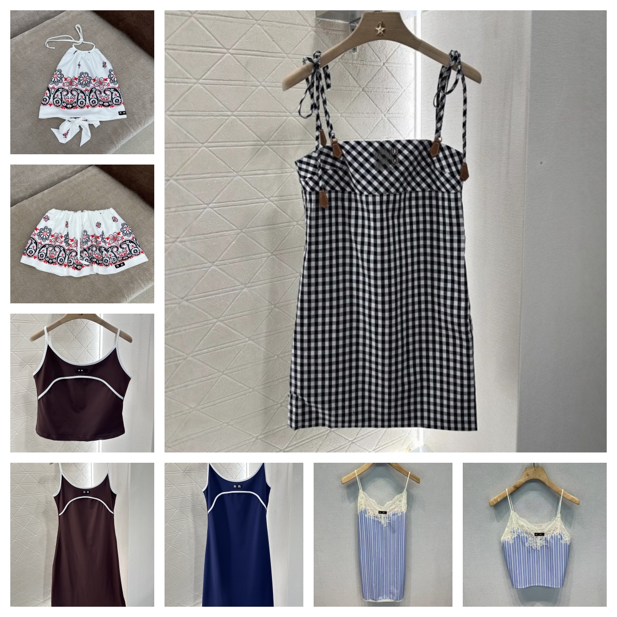 designer women's casual dresses embroidery grid pattern grid pleated short sleeved skirts maxi dress with side slit slim fit vest long skirt tank top t shirts