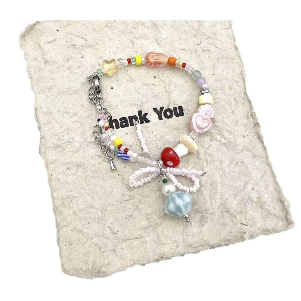 Summer Dopamine Colorful Beaded Unique Design Mushroom Bracelet Sweet Cute Jewelry f27
