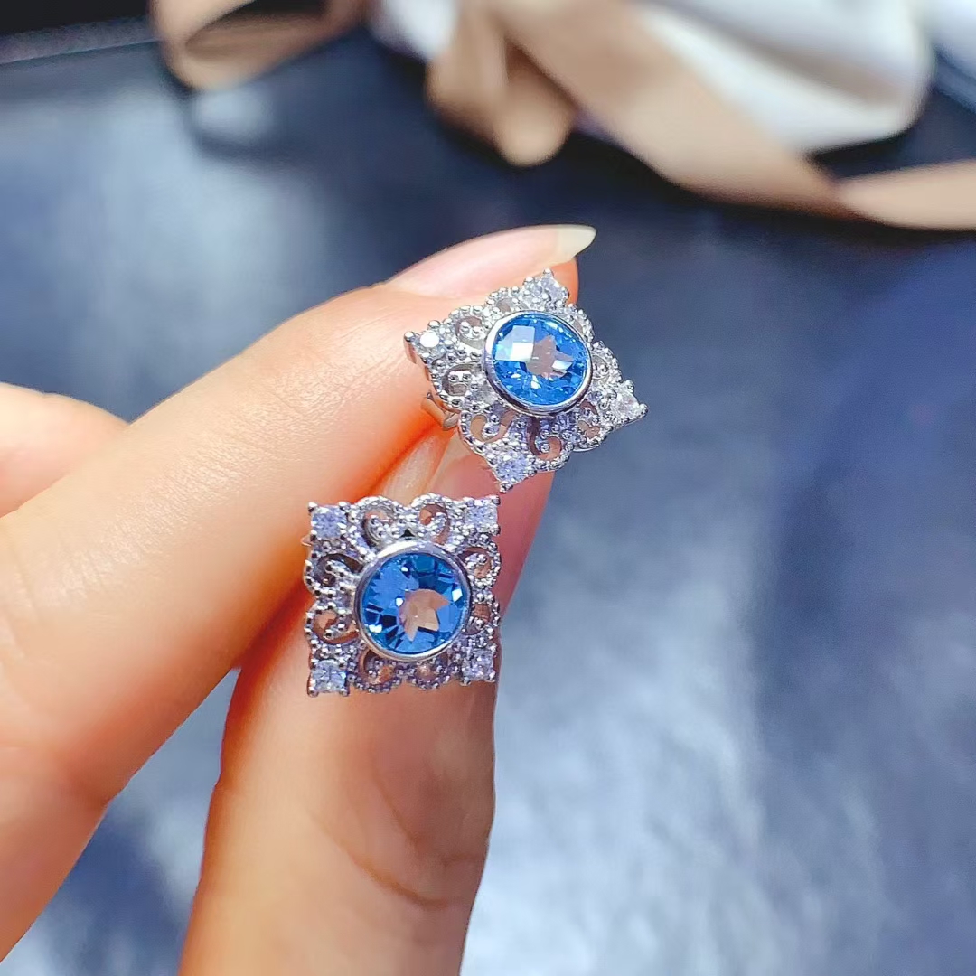 Allergy Free 925 Silver Topaz Stud Earring 5mm Total 1ct Natural Topaz Earrings with Thick 18K Gold Plating