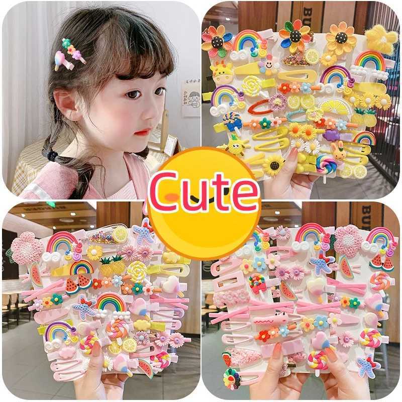 14-8Pcs/Set Cute Cartoon Bowknot Flower Hair Clips for Baby Girls Handmade Color Hairpin Barrettes Headwear Kid Hair Accessories R250730