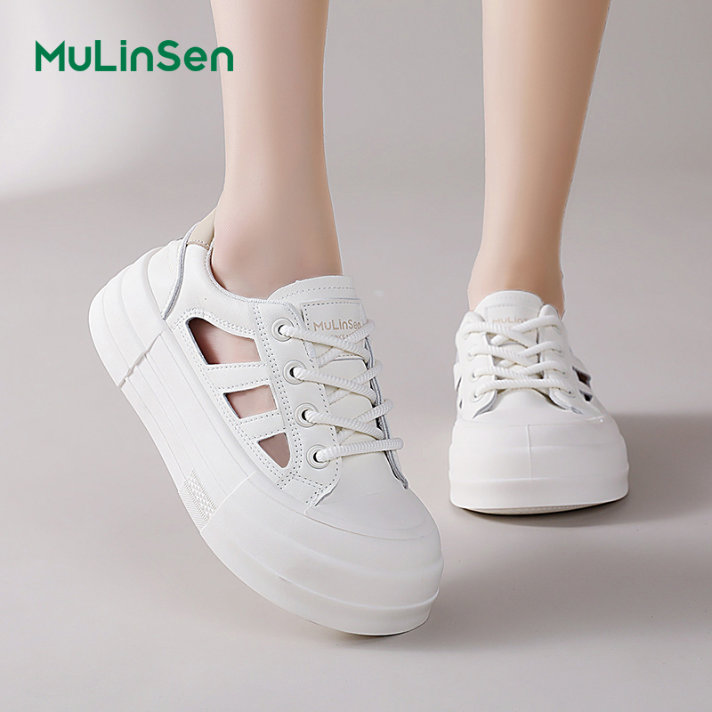 Mulinsen sneakers women's 2025 new summer hollow breathable ugly cute big head sports sandals women's casual white shoes