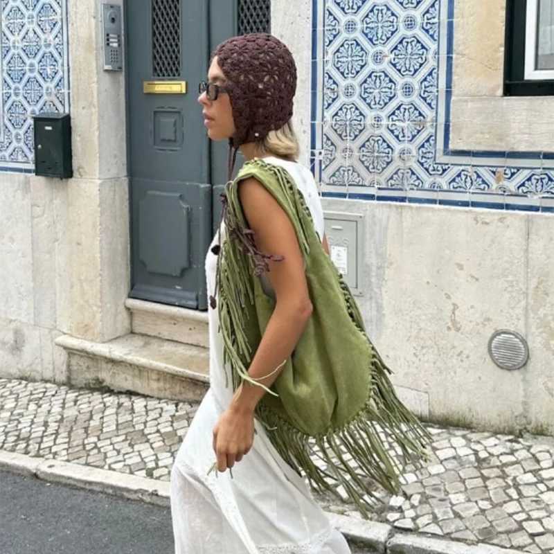 Tassel Large Capacity Crossbody Shoulder Bag Designer Crescent Dumpling Suede Women Tote Bag Casual Simple Handbag Y250730
