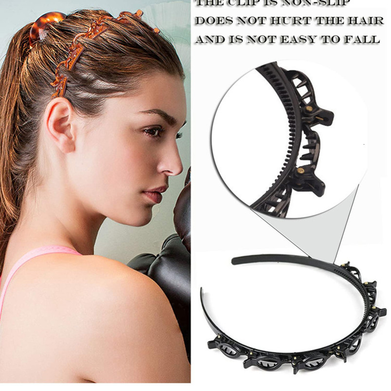 JASSINS 2 Pcs Hairstyle Hairpin Headband, Professional Weave Bangs Clip, Toothed Headband Braid Tool, Women Girls Fashion Hair Accessories (Black and 